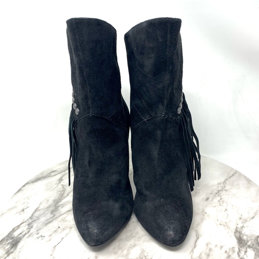 Steve Madden Tootles Fringe Stud Heeled Suede Booties 6 Western Moto Bohemian - Picture 4 of 15